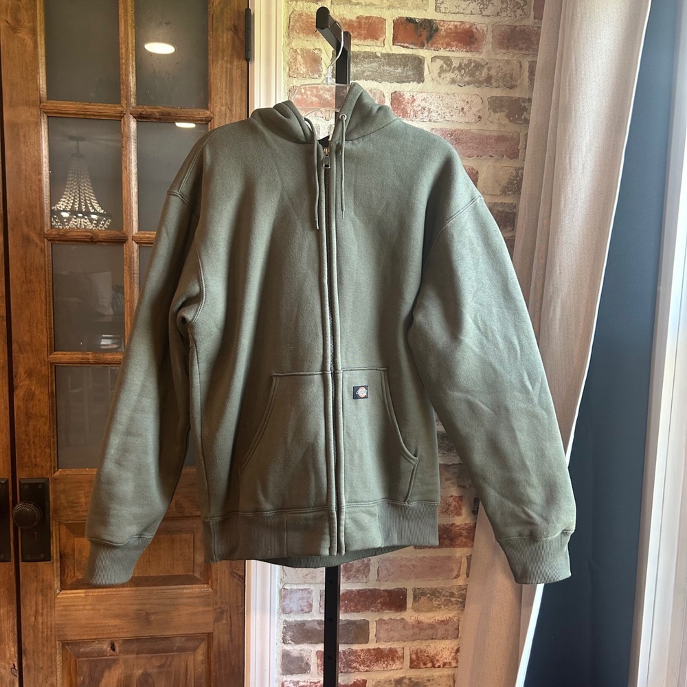 Dickies Hoodie Mens Green Sherpa Lined Full Zip Workwear Fleece Jacket Large